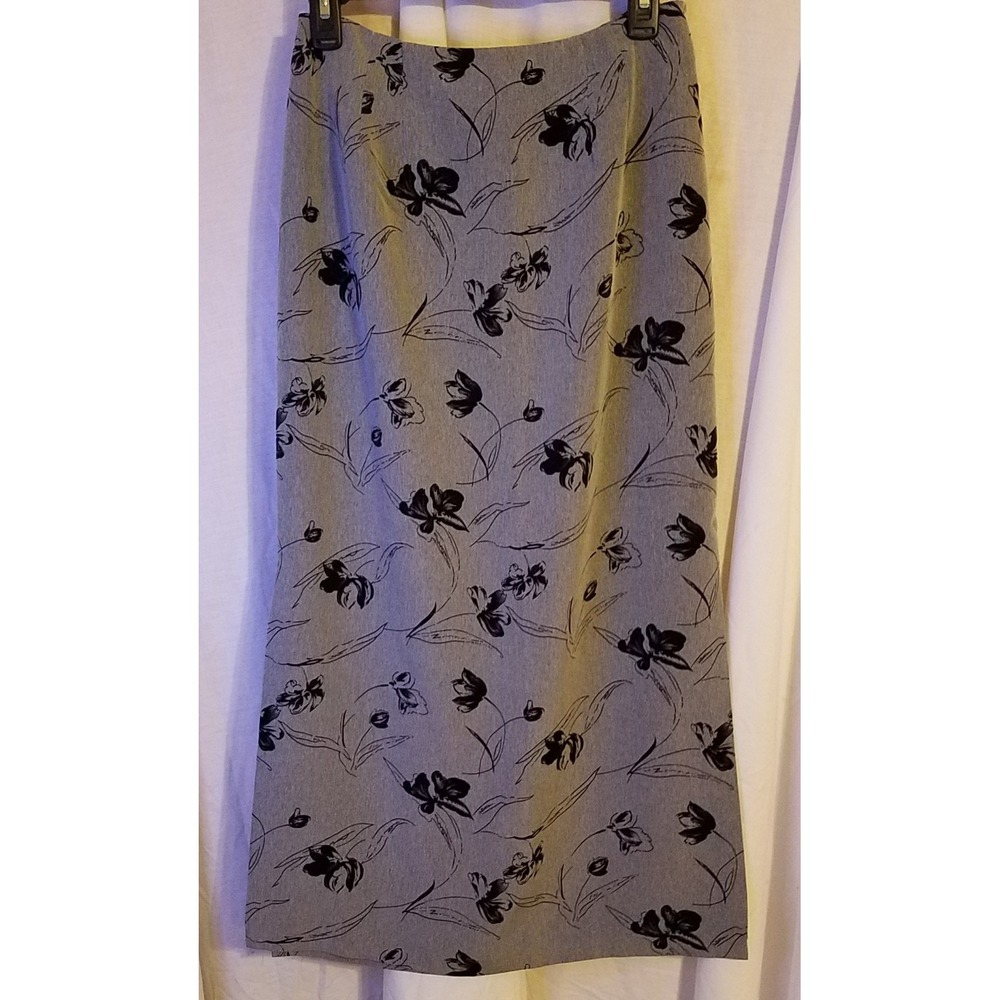 Vintage Bentley Women gray black‎ pencil dressy Skirt Size 10 Floral